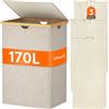 Lifewit 170 L Cesto Portabiancheria in Bambù, Grande Portabiancheria Sporca con Coperchio, Cesta Biancheria Pieghevole con Sacchi Rimovibili per Camera, Bagno, Lavanderia, Beige
