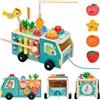 BLUESEABUY Cubo Motorio Giocattolo in Legno 5-in-1 Trattore con Pesca Gioco di Ingranaggi Xilofono Classificazione delle Forme Giocattolo Educativo Regalo per Bambini dai 1 ai 2 ai 3 Anni