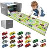 YIBEBE Scatola Portaoggetti per Auto Giocattolo: Garage per Auto Giocattolo per Bambini - Garage per Pieghevole 3 in 1 per Bambini - Organizzatore per e Tappeto da Gioco (Gray)