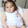 MineeQu Bambole Reborn - Bambola Ricomposta 24 Pollici, Occhi Blu e Capelli Ricci Radicati, Corpo in Tela, Toddler, Outfit in Pizzo Bianco, Accessori Set Regalo