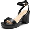 DREAM PAIRS Sandali da donna con tacco a piattaforma e cinturino alla caviglia con tacco largo SDHS2420W, Poliuretano nero, 38.5 EU