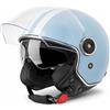 VINZ Arenas Casco Jet Doppia Visiera VIntage | Casco Scooter / Moto con Striscia | Donna E Uomo | Certificato ECE 22.06 | nelle taglie dalla XS-XXL - Celeste