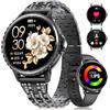 LIGE Orologio intelligente da donna, telefonica, 1,27, HD, rotondo, elegante, nero, in acciaio inox, con diamanti, per Android iOS, 100+ modalità sportive, frequenza cardiaca, monitor del sonno