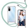 ISOI - Cover con Cordino compatibile con Xiaomi Redmi Note 10 Pro, Regolabile Collana Tracolla Laccio Collo, Trasparente Custodia in Silicone TPU Morbido con Paraurti Airbag Antiurto - Verde