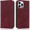 QLTYPRI Custodia per iPhone 13 Pro, compatibile con MagSafe, custodia in pelle [protezione RFID] Flip Case con porta carte di credito, supporto magnetico per iPhone 13 Pro, vino rosso