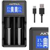AKTTKA Caricabatterie Intelligente con Schermo LCD e Ricarica Rapida 5V/2A, Compatibile con Batterie Li-Ion 18650/21700/20700/26650 e Ni-MH/Ni-Cd AA/AAA/C, con Porta Type-C