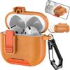 Ysnzaq Custodia per AirPods Pro 2 con Clip di Bloccaggio e Funzione di Supporto, in Pelle Trama, Custodia Protezione Completa del Corpo con Moschettone per AirPod Pro 2 Generation-PWZ Orange