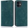 QLTYPRI Custodia per iPhone 12iPhone 12 Pro, compatibile con MagSafe, custodia in pelle [protezione RFID] Flip Case con supporto per carte di credito, magnetica, per iPhone 12iPhone 12 Pro, verde