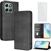OUEAYIEN Cover per Honor X6A/X6B Custodia a Libro con Vetro Temperato Blocco RFID Antiurto Pelle Portafoglio Porta Carte Supporto Stand Vintage Flip Custodia per Honor X 6B 6A HonorX6A Nero