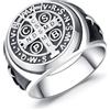 Friggem Anello con Sigillo in Argento Sterling 925 Anello Uomo Anello di San Benedetto Croce Anello Amuleto Religioso Religioso Regalo Gioielli Fede Cristiana per Uomo Donna