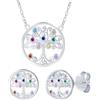 CONILOK Set di gioielli con albero della vita, con zirconi colorati, in argento 925, set di orecchini e collana per donne e ragazze, con albero genealogico, in argento, per mamma, moglie, famiglie