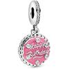 PANDORA Icons Pendente con torta di compleanno in argento Sterling con zirconi cubici trasparenti e smalto rosa