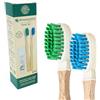 OnWood 2 Spazzolini in Legno con Setole Naturali Antibatteriche - Ideali per Gengive Sensibili - MADE IN ITALY - Testina in Caucciù Intercambiabile - Biodegradabile ed Ecologico (Blu e Verde)