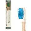 OnWood Spazzolino in Legno con Setole Naturali Antibatteriche - Ideali per Gengive Sensibili - MADE IN ITALY - Testina in Caucciù Intercambiabile - Biodegradabile ed Ecologico (Blu)