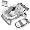 WGIDSKKI Vaschetta Bagnetto Neonato, Vaschetta per il Bagnetto Pieghevole con Cuscino da Bagno Antiscivolo, Con Termometro Integrato per Neonati da 0 a 36 Mesi (Grigio)