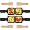 Hisdricus Set di 4 padelline per raclette, Ricambio padelline per raclette grill, con rivestimento antiaderente e 4 raschietti in legno per grigliare formaggio, uova