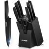 FOHERE Set Coltelli da Cucina con Ceppo FOHERE 8 Pezzi Set di Coltelli Professionali con Affilacoltelli,Cucina da Chef con Blocco in Legno, Nero
