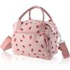 FYting Borsa Termica Porta Pranzo,10L Borsa Porta Pranzo,Borsa Frigo Piccola Pranzo Ufficio Vellutoia, con 4 Tasche Esterne, Tracolla Regolabile, per Picnic,Lavoro, Scuola (Fragola Rosa)