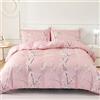 Jemiipee Set Copripiumino Floreale Letto Piazza e Mezza Motivo a Fiori e Rami, 1 x Copripiumino 200x200 cm e 2 x Federe 50x75 cm Completo Sacco Parure Letto Moderno Microfibra Rosa