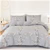 Jemiipee Set Copripiumino Floreale Letto Piazza e Mezza Motivo a Fiori e Rami, 1 x Copripiumino 200x200 cm e 2 x Federe 50x75 cm Completo Sacco Parure Letto Moderno Microfibra Grigio