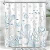 Lerores Tenda da doccia 240 x 180 cm, fondo marino, in tessuto antimuffa, orlo appesantito, impermeabile, lavabile, in tessuto di poliestere, con occhielli e 16 anelli per tenda da doccia per bagno,