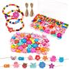 Deepton Perle di legno da infilare, perline di legno colorate, perline da infilare per bambini a partire dai 2 3 4 anni, set di perline per bambini, circa 400 pezzi, per braccialetti fai da te e