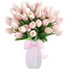 Abiyou Tulipani Artificiali, 15 Pezzi Realistici Bouquet di Fiori Finti di Tulipani, Tulipani Rosa Finti, Fiori di Tulipano Artificiale Inviato Nastro di Raso, for Matrimonio, Festa (Rosa)