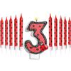 Herdear Candele di Compleanno con Tema Coccinella, Numero 3 | A Tema Coccinella da 2,8 Pollici, 1 Candela Numero, 10 Candeline Lunghe Sottili