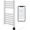 Greened House Scaldasalviette elettrico intelligente con controllo WiFi, 400 mm di larghezza x 600 mm di altezza, programmabile per 7 giorni, compatibile con app (barra bianca + elemento WiFi cromato)