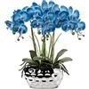 Oairse Fiori Artificiali Fiori Artificiali Orchidea in Vaso, Phalaenopsis Artificiale fiore di orchidea finta per l'arredamento dell'hotel dell'ufficio domestico,arredamento del bagno, Blu,44cm