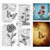 GLOBLELAND Vintage Fiori timbri trasparenti per il fai da te Scrapbooking Decor Schizzo Farfalle testo scritto a mano Rose papaveri in silicone trasparente Francobolli per fare le carte Album