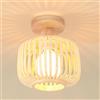 iDEGU Retro Plafoniera in Bambù e Legno Lampadario Boho E27 Lampada da Paralume Design Gabbia Lampada a Sospensione Vintage LED Illuminazione da Soffitto per Cameretta Soggiorno Corridoio (18cm)