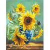 OWN4B Kit per punto croce su tela prestampata, motivo con girasoli e vaso, 11 ct, 36 x 46 cm, kit per ricamo fai da te (girasoli)