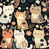 ICYEHAO Carta da Parati Animali,44 x 300cm Carta da Parati Autoadesiva con Gatti e Fiori Colorata,Beige Arancione Blu Giardini Floreale Foglie Pellicola Adesiva per Mobili,Camera da Letto,Soggiorno,Bagno