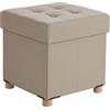 Relaxdays Sgabello Relaxdays con Contenitore, Imbottito, HxLxP: 38 x 38 x 38 cm, Effetto Lino, Gambe in Legno, Quadrato, Beige