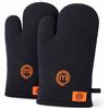 MasterChef Guanti da Forno Neri (1 Paio) - Guanti da Cucina Resistenti al Calore in 100% Cotone - Presine con Logo Arancione - Guanti da Barbecue con Occhiello per Cucina & Griglia