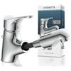 SCHÜTTE ATTICA 22150 - Rubinetto per lavabo, con tubo per capelli, con doccetta estraibile per lavare i capelli, miscelatore monocomando estraibile, con scarico, cromato