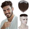 MY-LADY Parrucca Uomo Frontale, Men's Hairline Toupet Capelli Frontale Uomo Protesi Capelli Umani, Base PU 0.04mm 4x18cm Naturale Invisibile 12g (#02, Marrone Scuro)