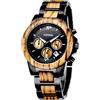 CZOKA Orologio da polso da uomo, acciaio inossidabile sandalwood/ebony/Zebra wood Orologio di Legno con Movimento al Quarzo Giapponese, con cinturino regolabile (Green sandal Metal)
