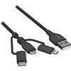 Ansmann Cavo di ricarica USB 3 in 1, micro USB/Type-C/Lightning, certificato Apple MFi, cavo dati da 480 Mbit/s, robusto rivestimento in tessuto e alloggiamento in alluminio, 120 cm, antracite