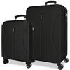 ROLL ROAD Joumma Roll Road Formentera Set di Valigie Nero 55/65 cm Rigido ABS Lucchetto a Combinazione Integrato 91L 6.05kg 4 Doppie Ruote Bagaglio a Mano