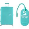 American tourister Soundbox valigia rigida 77 cm grande blu con etichette bagaglio, sun surf repeat