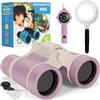 Zinbo Binocolo per bambini, binocolo per bambini, giocattolo per bambini 3 4 5 6 7 8 anni, set con lente d'ingrandimento e bussola, giocattolo all'aperto per bambini dai 3 agli 8 anni (rosa)