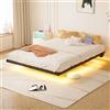 BORPHOM Struttura letto king size galleggiante con luci LED e stazione di ricarica USB, struttura letto in metallo da 1,5 m, base per materasso, doghe in metallo resistente, senza rumore, letto nero