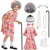 JoyFuncos Costume da nonna, per bambine, costume da nonna, parrucca, occhiali, collana, divertente, per cosplay, Halloween, Giornata mondiale del libro, 100 giorni di scuola (140)
