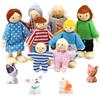 Ruikdly Set di Bambole in Legno per Famiglie - 8 Pezzi Happy Family Dolls con Gatto e Cane per Casa delle Bambole - Accessori Regalo