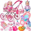 vamei Accessori Bambole per Bambina, Gioco di Ruolo Giocattoli con Bambola & Passeggino di Bambola & Seggiolone & Borsa & Vestiti, Accessori Bambole Compleanno Regalo Bambina 3 4 5 6 Anni
