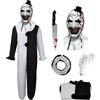 SINSEN Costume da terrificante per bambini, tuta da clown, maschera con coltello finto e guanti, costume da clown assassino, per Halloween, cosplay, per ragazzi e ragazze, età 4-12 anni