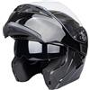 JIEKAI Full Face Motorcycle Helmet Dual Visor Sun Shield Flip up Modular Motocross DOT Approved Helmets (Gloss Black, X-Large)