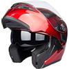 JIEKAI Full Face Motorcycle Helmet Dual Visor Sun Shield Flip up Modular Motocross DOT Approved Helmets (Red, XX-Large)